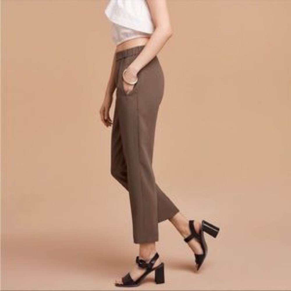 Aritzia Wilfres Cropped High-Waist Straight Leg Pants in Taupe Size 4 EUC
